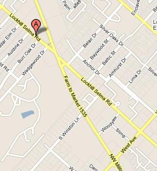 map showing intersection of NW Military Highway and Lockhill Selma